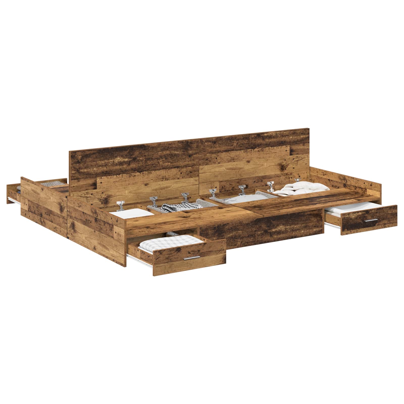 Opbergbedframe met lade Oud Hout 150 x 200 cm Bewerkt hout is nu te koop bij PeponiXL, paradijselijk wonen!