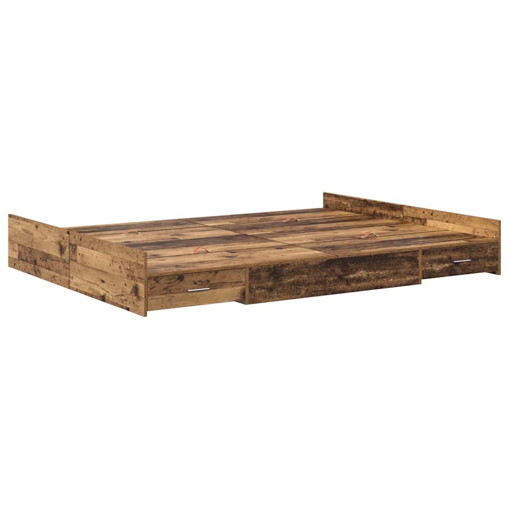 Opbergbedframe met lade Oud Hout 150 x 200 cm Bewerkt hout is nu te koop bij PeponiXL, paradijselijk wonen!