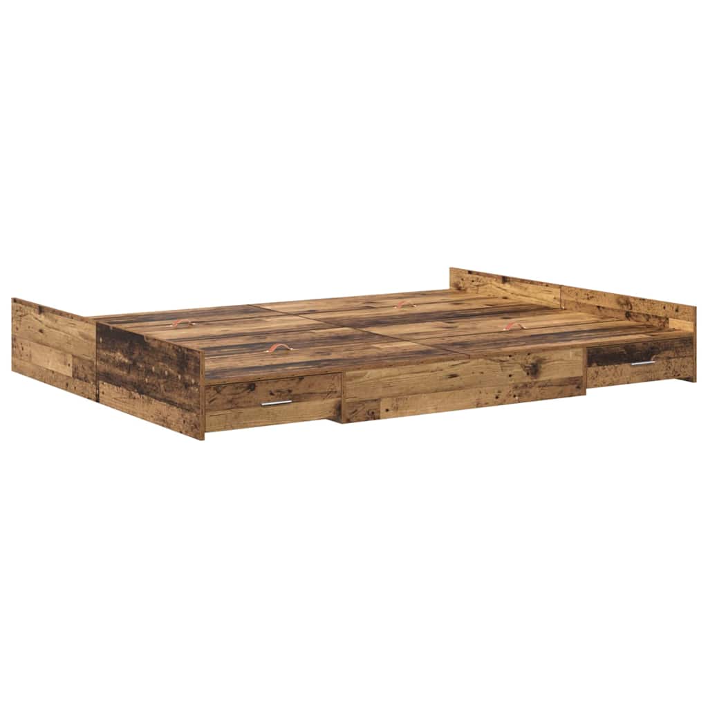 Opbergbedframe met lade Oud Hout 150 x 200 cm Bewerkt hout is nu te koop bij PeponiXL, paradijselijk wonen!
