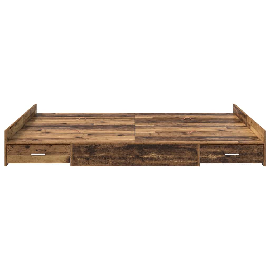 Opbergbedframe met lade Oud Hout 150 x 200 cm Bewerkt hout is nu te koop bij PeponiXL, paradijselijk wonen!