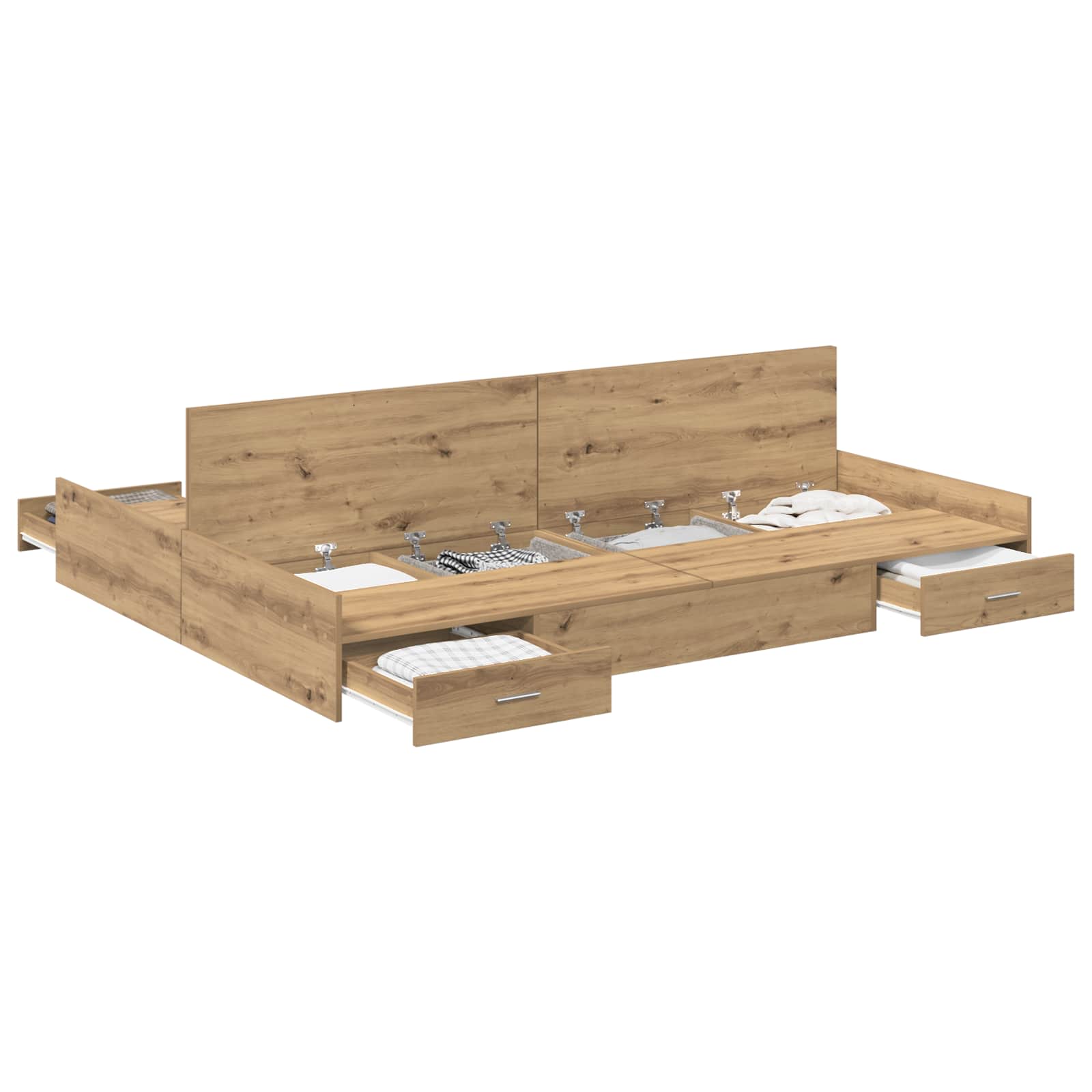 Opbergbedframe met lade Artisan Eiken 150 x 200 cm Bewerkt hout is nu te koop bij PeponiXL, paradijselijk wonen!