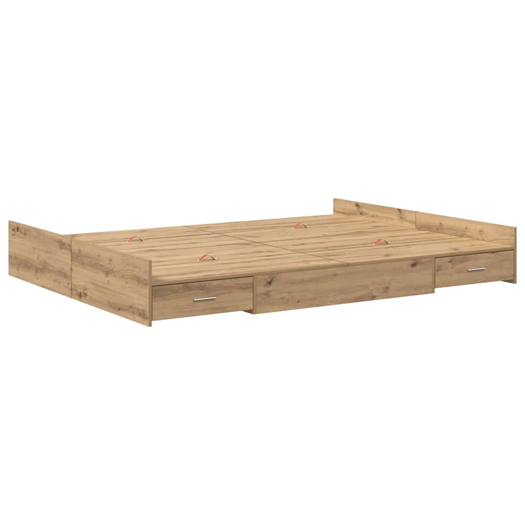 Opbergbedframe met lade Artisan Eiken 150 x 200 cm Bewerkt hout is nu te koop bij PeponiXL, paradijselijk wonen!