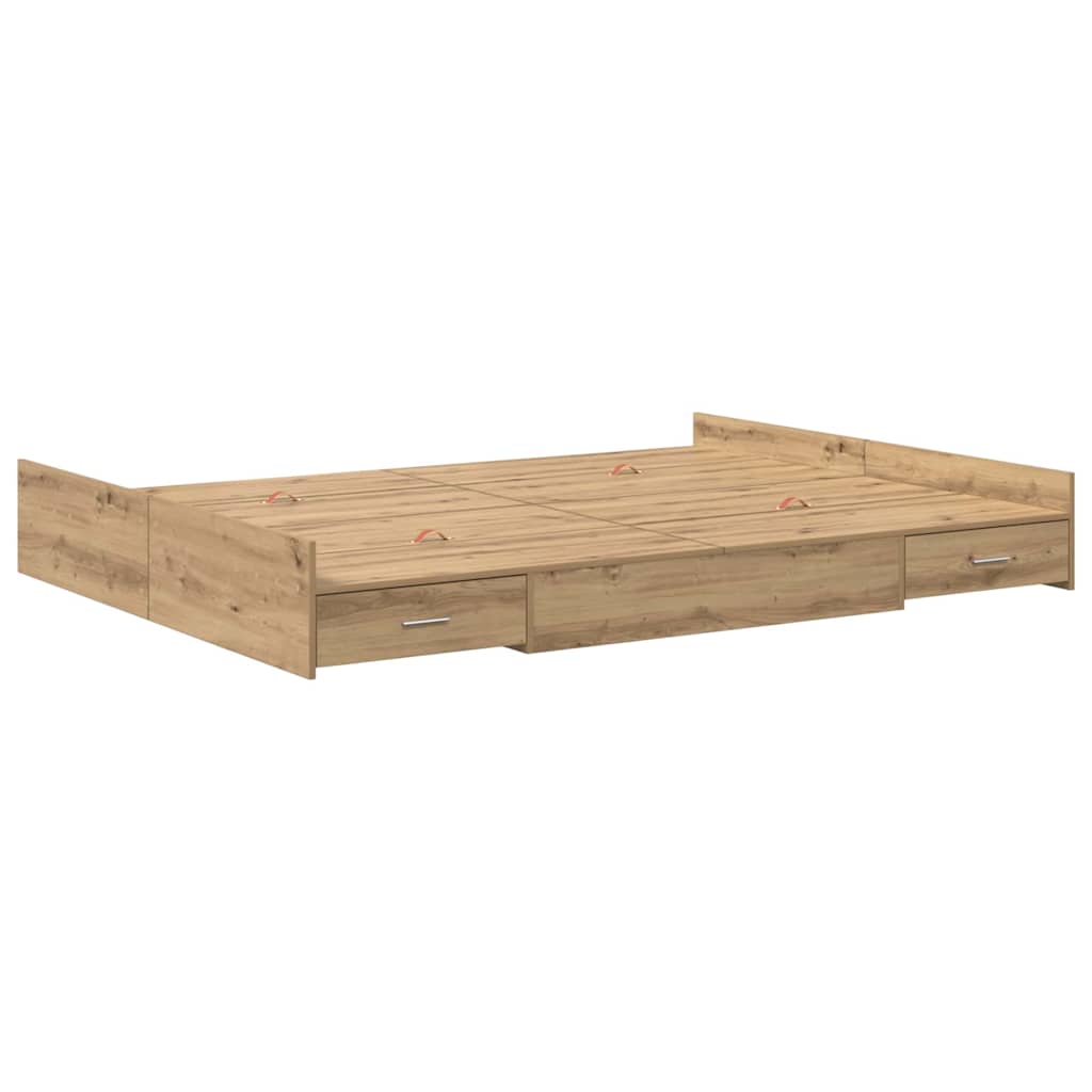 Opbergbedframe met lade Artisan Eiken 150 x 200 cm Bewerkt hout is nu te koop bij PeponiXL, paradijselijk wonen!