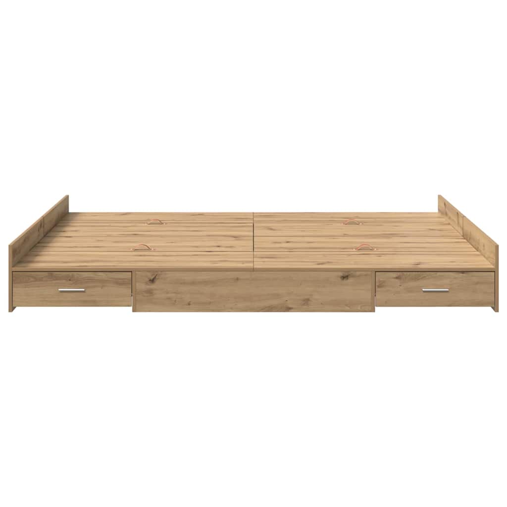 Opbergbedframe met lade Artisan Eiken 150 x 200 cm Bewerkt hout is nu te koop bij PeponiXL, paradijselijk wonen!