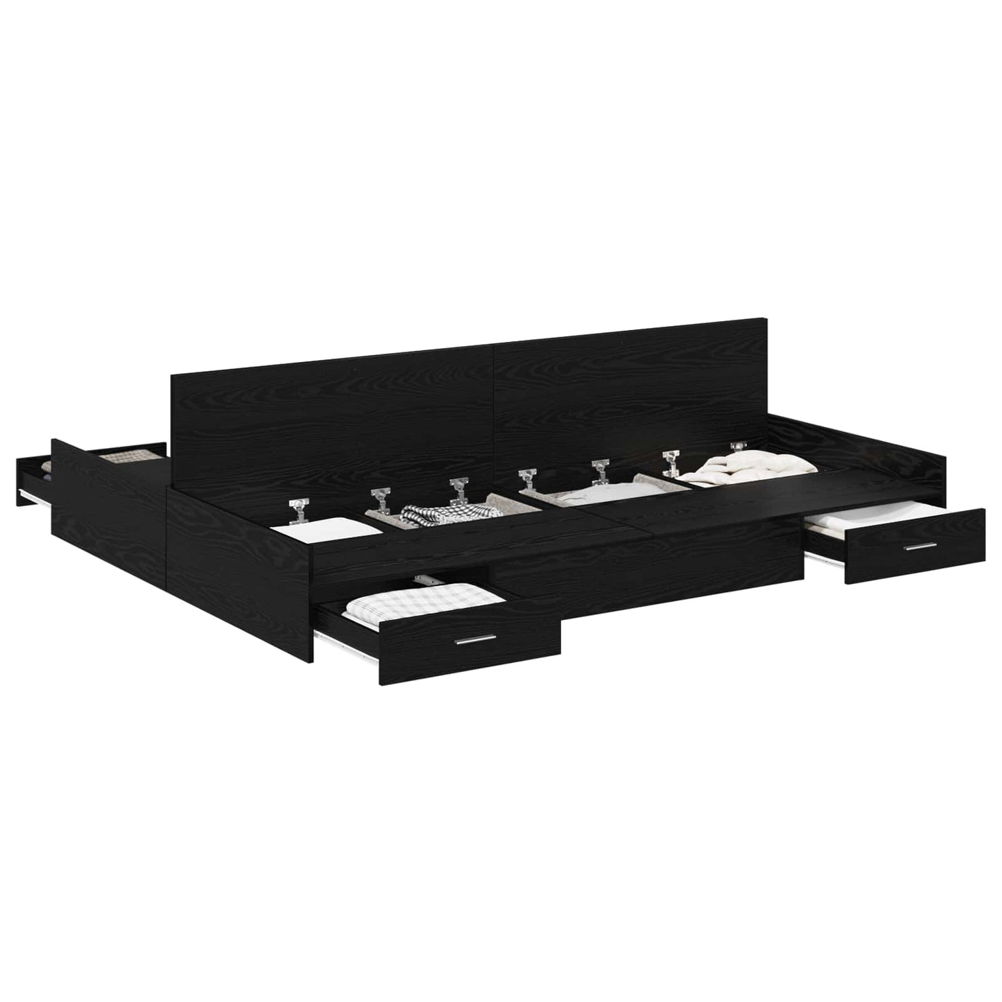 Opbergbedframe met lade Zwart Eiken 140 x 200 cm Bewerkt hout is nu te koop bij PeponiXL, paradijselijk wonen!
