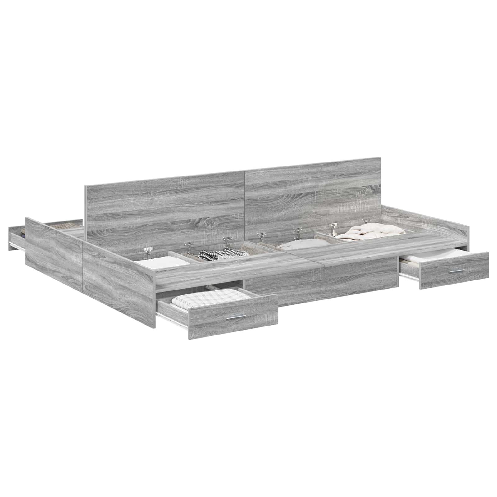 Opbergbedframe met lade Grijs Sonoma 140 x 200 cm Bewerkt hout is nu te koop bij PeponiXL, paradijselijk wonen!