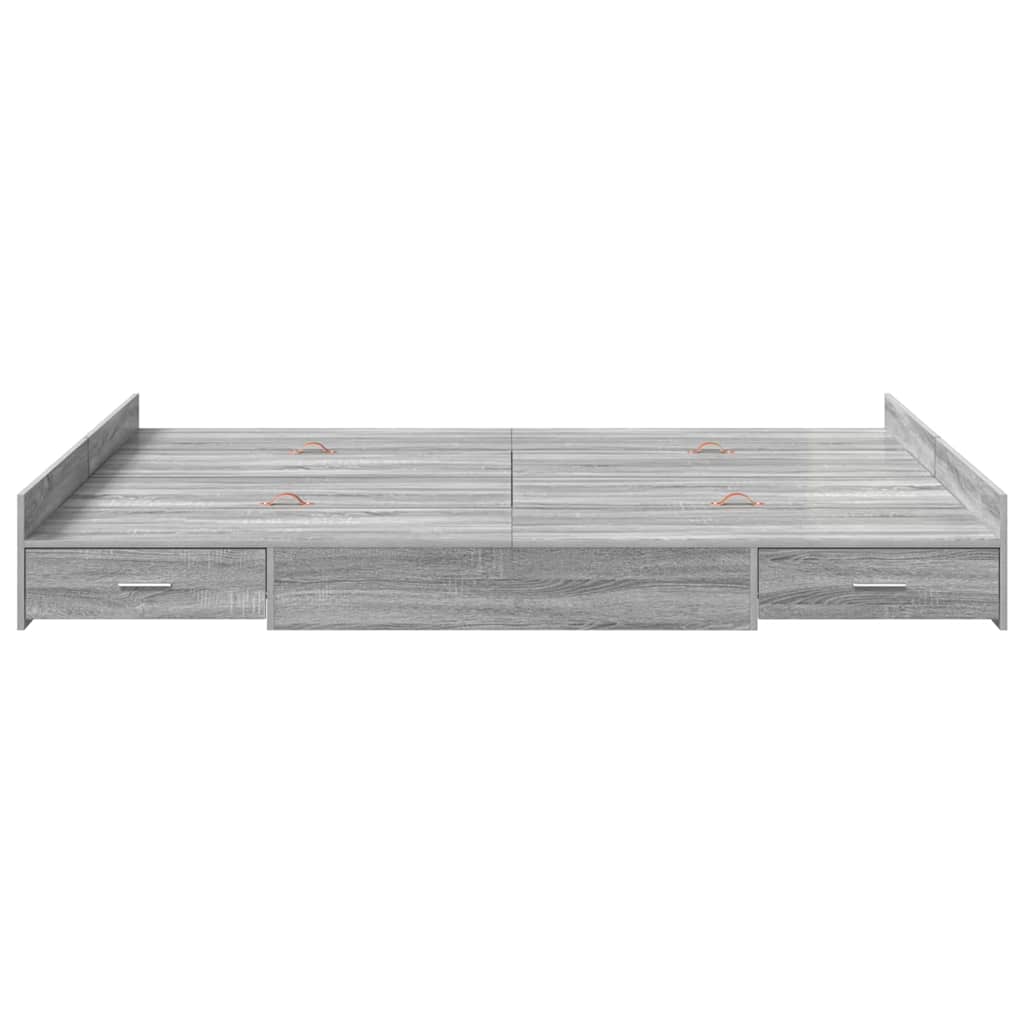Opbergbedframe met lade Grijs Sonoma 140 x 200 cm Bewerkt hout is nu te koop bij PeponiXL, paradijselijk wonen!
