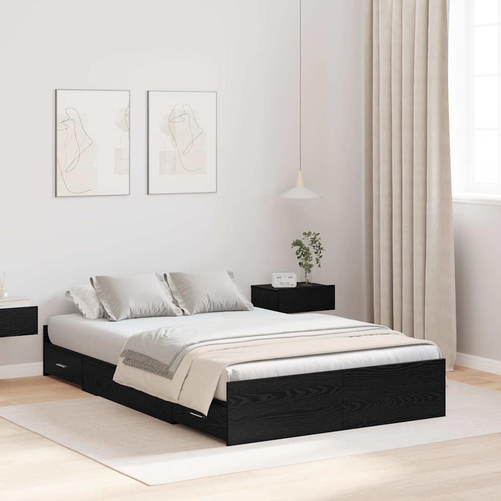 Opbergbedframe met lade Zwart Eiken 120 x 200 cm Bewerkt hout is nu te koop bij PeponiXL, paradijselijk wonen!