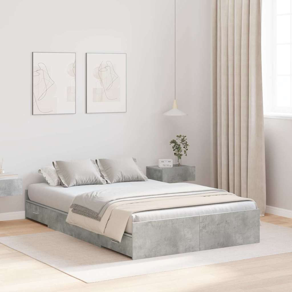 Opbergbedframe met lade Beton Grijs 120 x 200 cm Bewerkt hout is nu te koop bij PeponiXL, paradijselijk wonen!