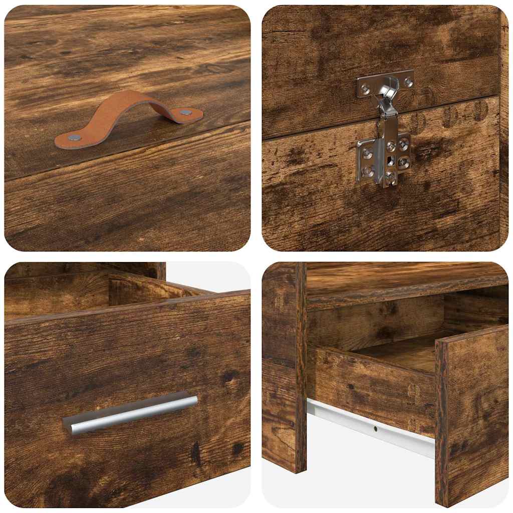 Opbergbedframe met lade Gerookt eiken 120 x 200 cm Bewerkt hout is nu te koop bij PeponiXL, paradijselijk wonen!