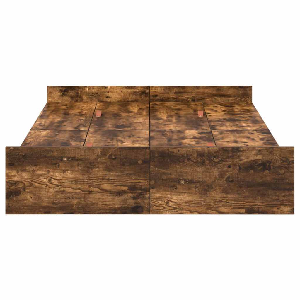 Opbergbedframe met lade Gerookt eiken 120 x 200 cm Bewerkt hout is nu te koop bij PeponiXL, paradijselijk wonen!