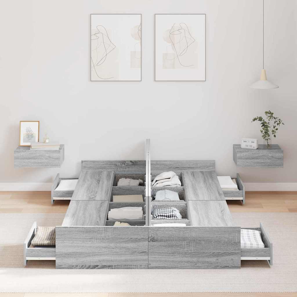 Opbergbedframe met lade Grijs Sonoma 120 x 200 cm Bewerkt hout is nu te koop bij PeponiXL, paradijselijk wonen!