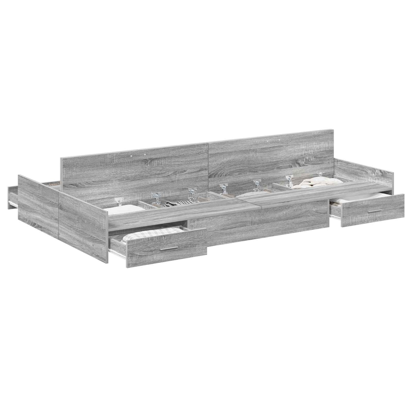 Opbergbedframe met lade Grijs Sonoma 120 x 200 cm Bewerkt hout is nu te koop bij PeponiXL, paradijselijk wonen!