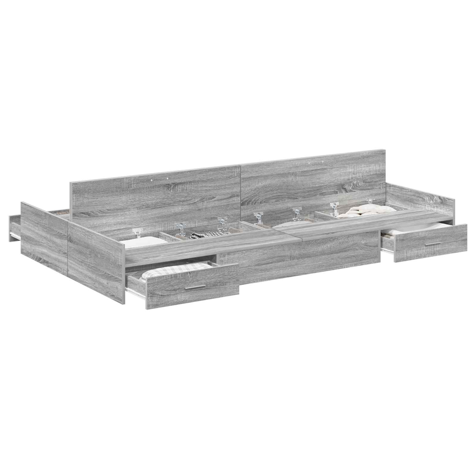 Opbergbedframe met lade Grijs Sonoma 120 x 200 cm Bewerkt hout is nu te koop bij PeponiXL, paradijselijk wonen!