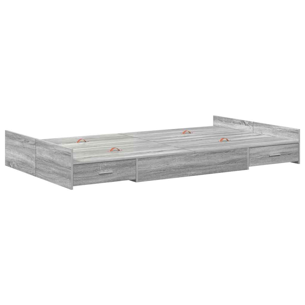 Opbergbedframe met lade Grijs Sonoma 120 x 200 cm Bewerkt hout is nu te koop bij PeponiXL, paradijselijk wonen!