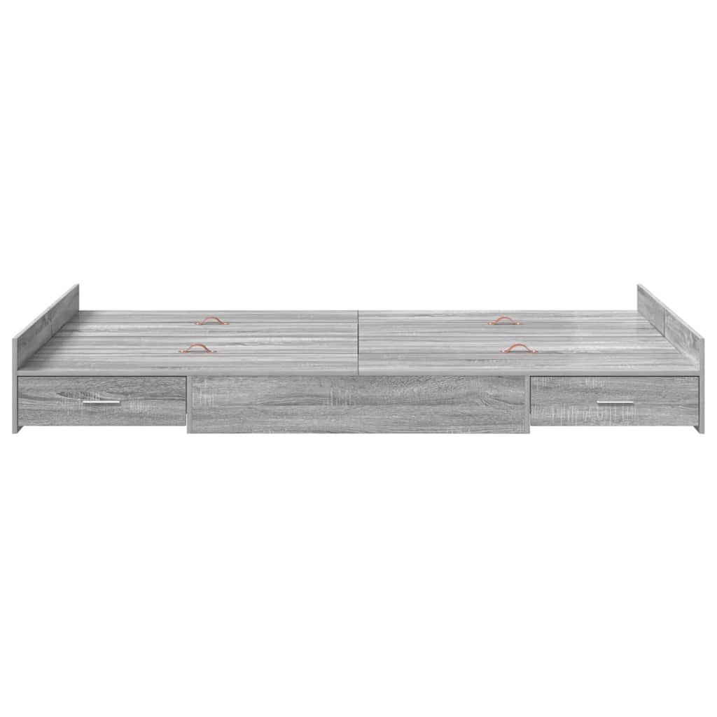 Opbergbedframe met lade Grijs Sonoma 120 x 200 cm Bewerkt hout is nu te koop bij PeponiXL, paradijselijk wonen!