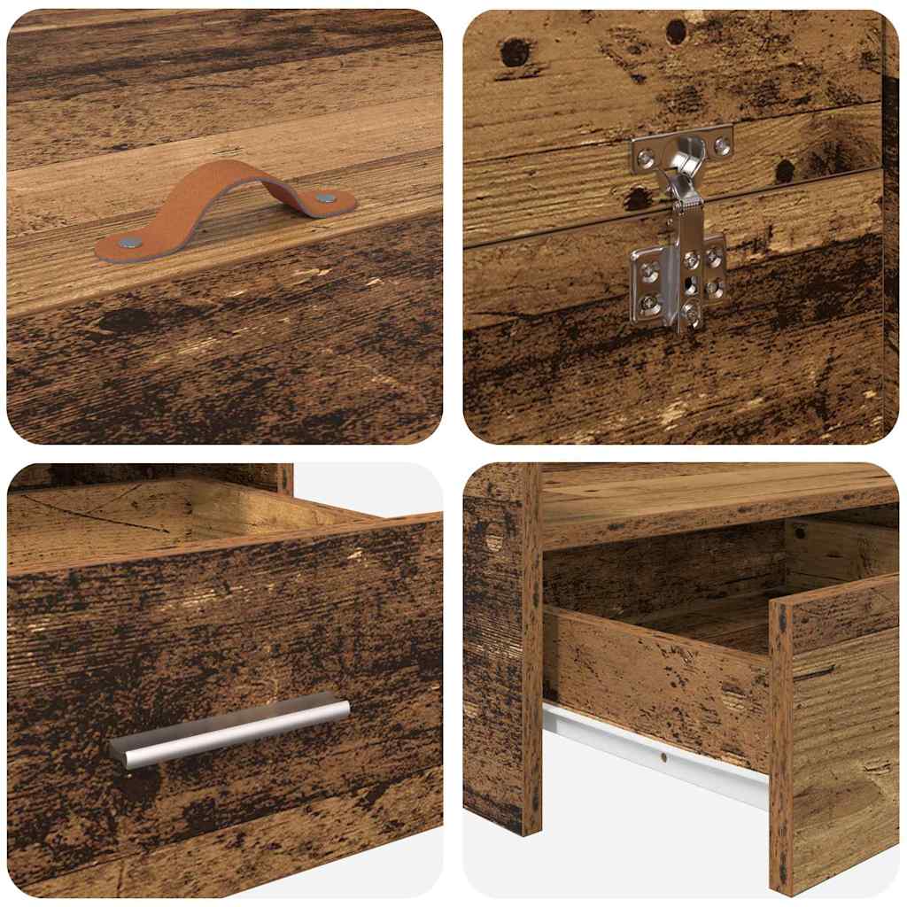Opbergbedframe met lade Oud Hout 120 x 200 cm Bewerkt hout is nu te koop bij PeponiXL, paradijselijk wonen!