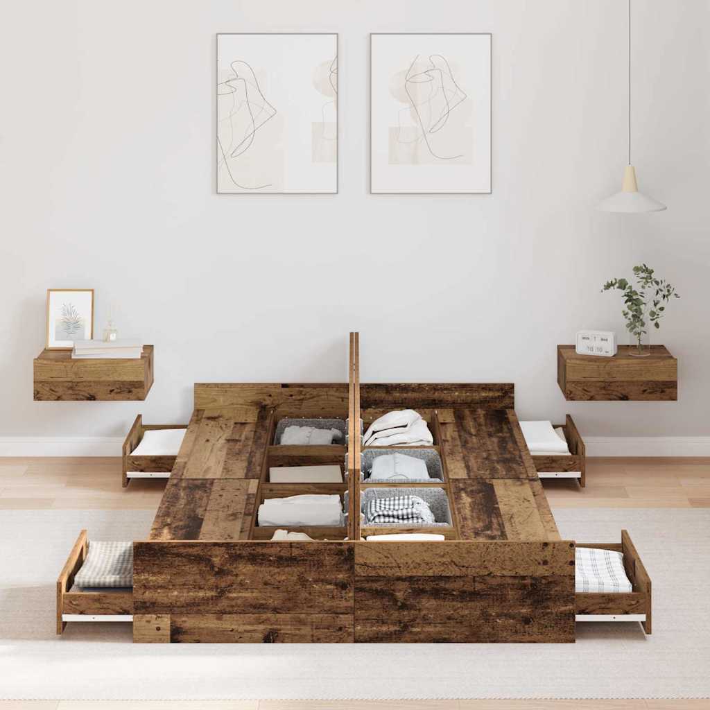 Opbergbedframe met lade Oud Hout 120 x 200 cm Bewerkt hout is nu te koop bij PeponiXL, paradijselijk wonen!