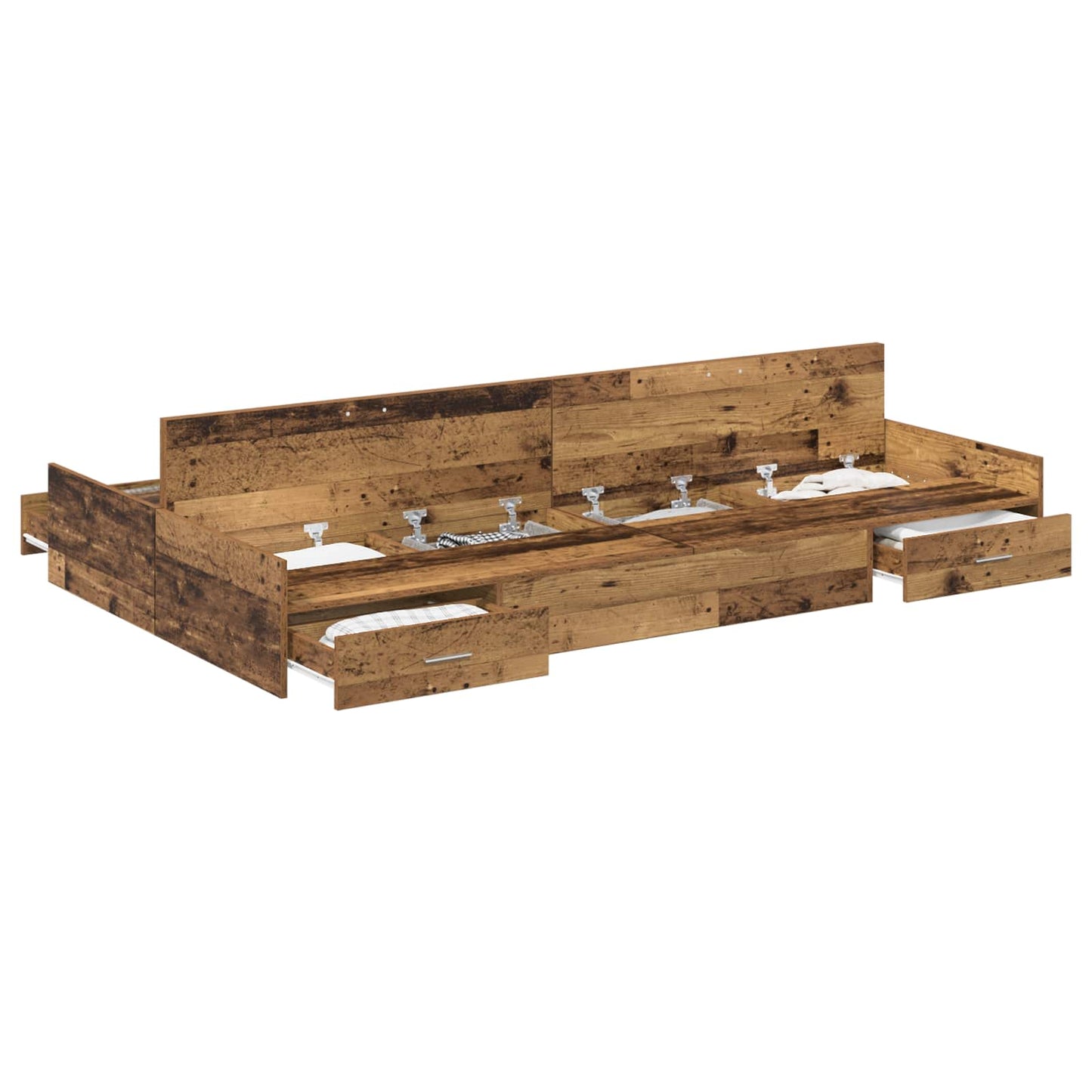 Opbergbedframe met lade Oud Hout 120 x 200 cm Bewerkt hout is nu te koop bij PeponiXL, paradijselijk wonen!