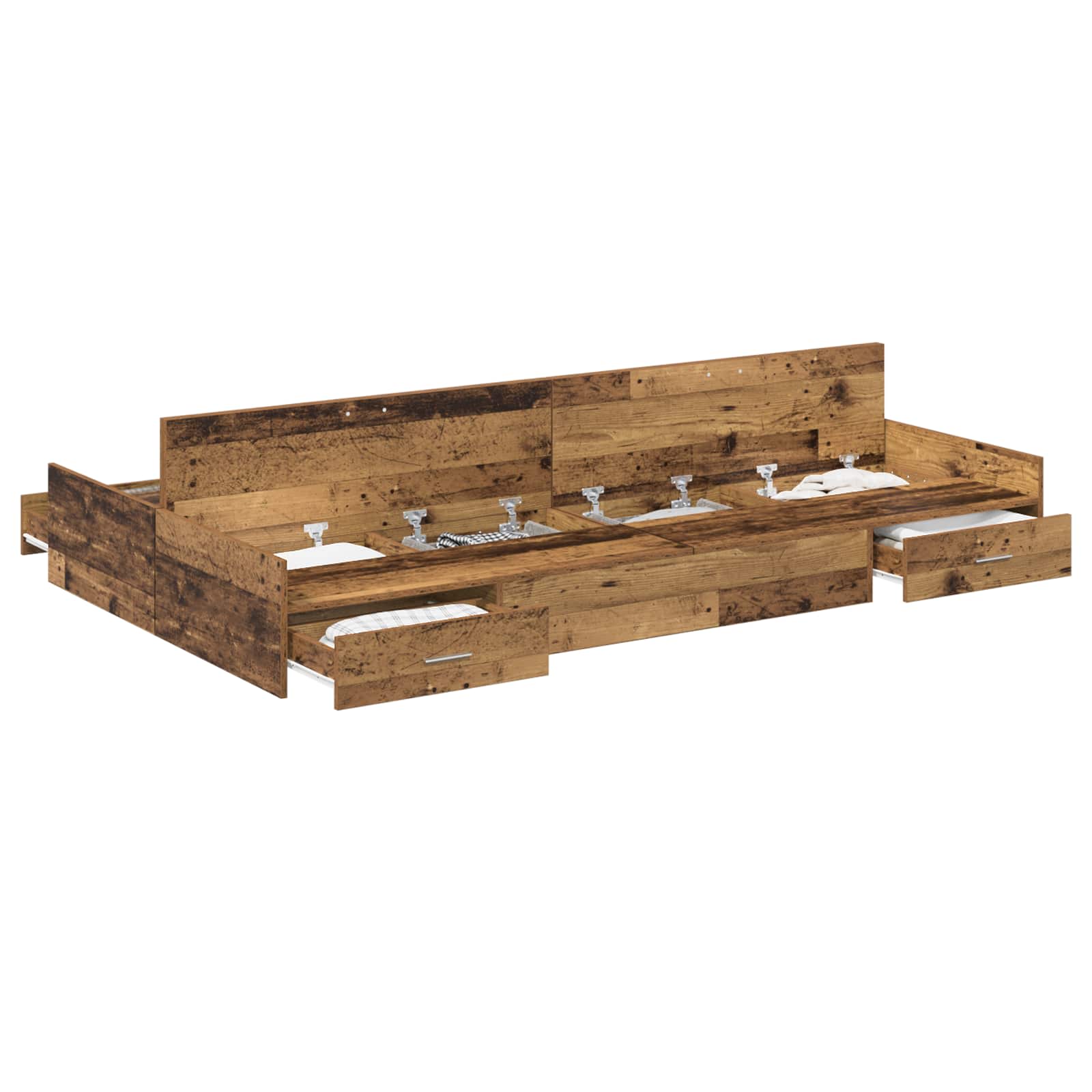 Opbergbedframe met lade Oud Hout 120 x 200 cm Bewerkt hout is nu te koop bij PeponiXL, paradijselijk wonen!