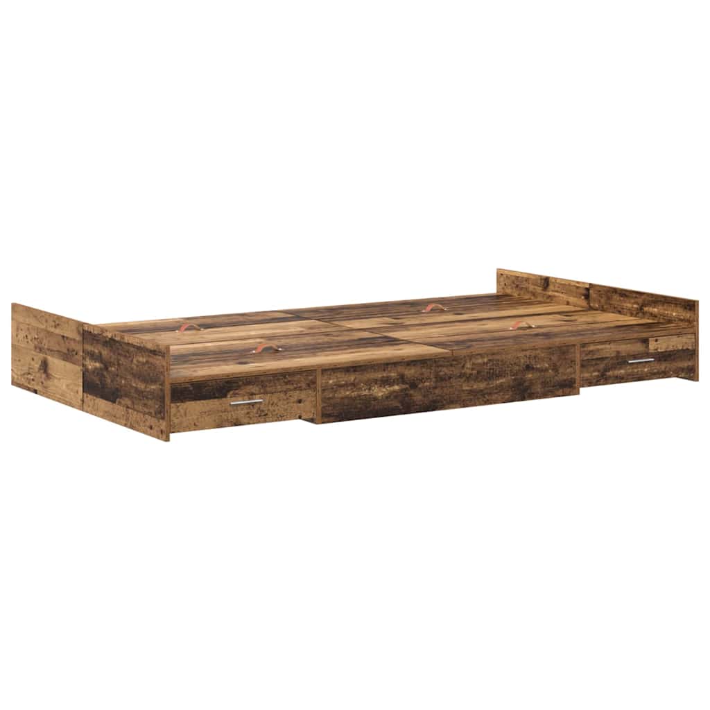 Opbergbedframe met lade Oud Hout 120 x 200 cm Bewerkt hout is nu te koop bij PeponiXL, paradijselijk wonen!
