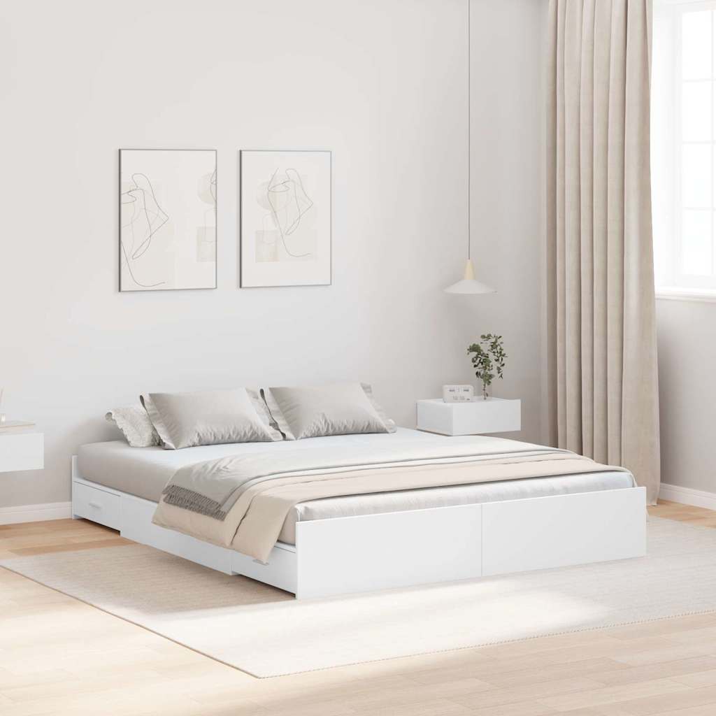 Opbergbedframe met hoofdeinde Wit 135 x 190 cm Bewerkt hout is nu te koop bij PeponiXL, paradijselijk wonen!