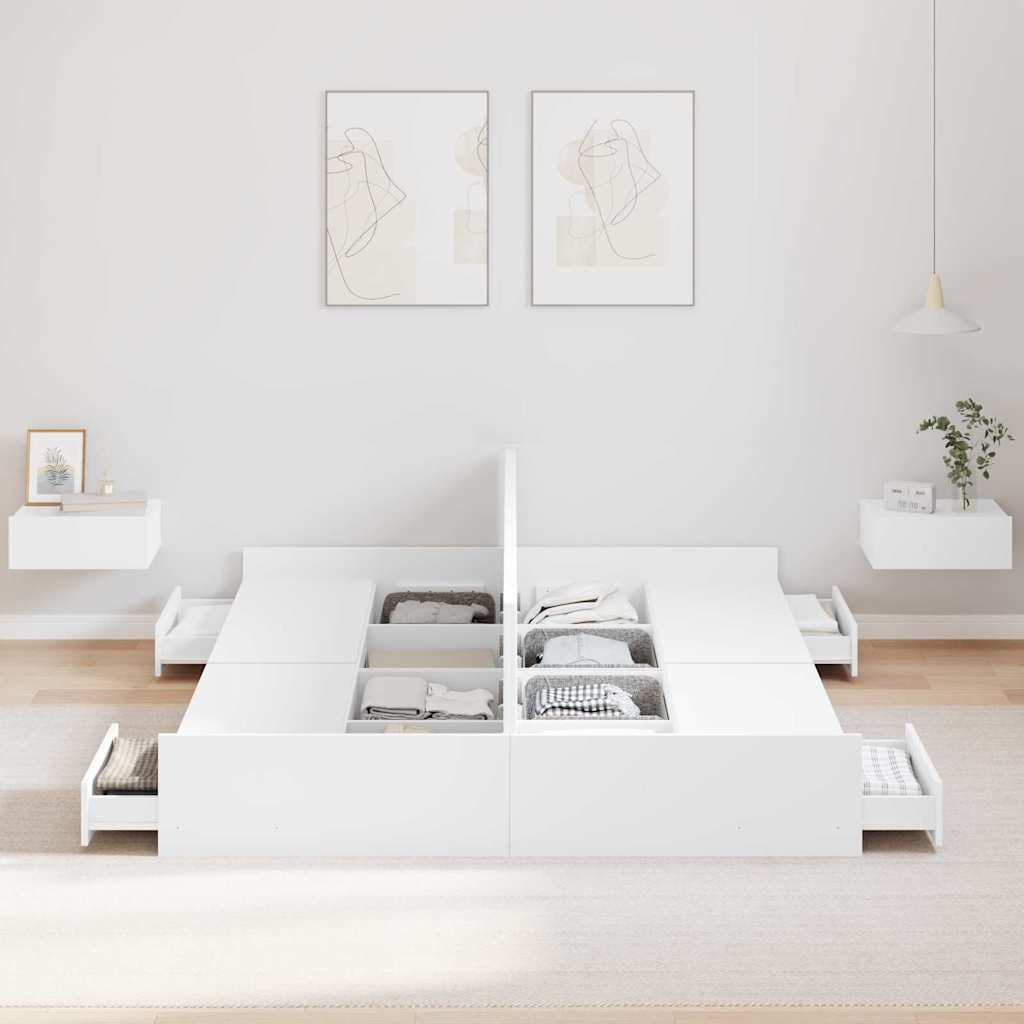Opbergbedframe met hoofdeinde Wit 135 x 190 cm Bewerkt hout is nu te koop bij PeponiXL, paradijselijk wonen!