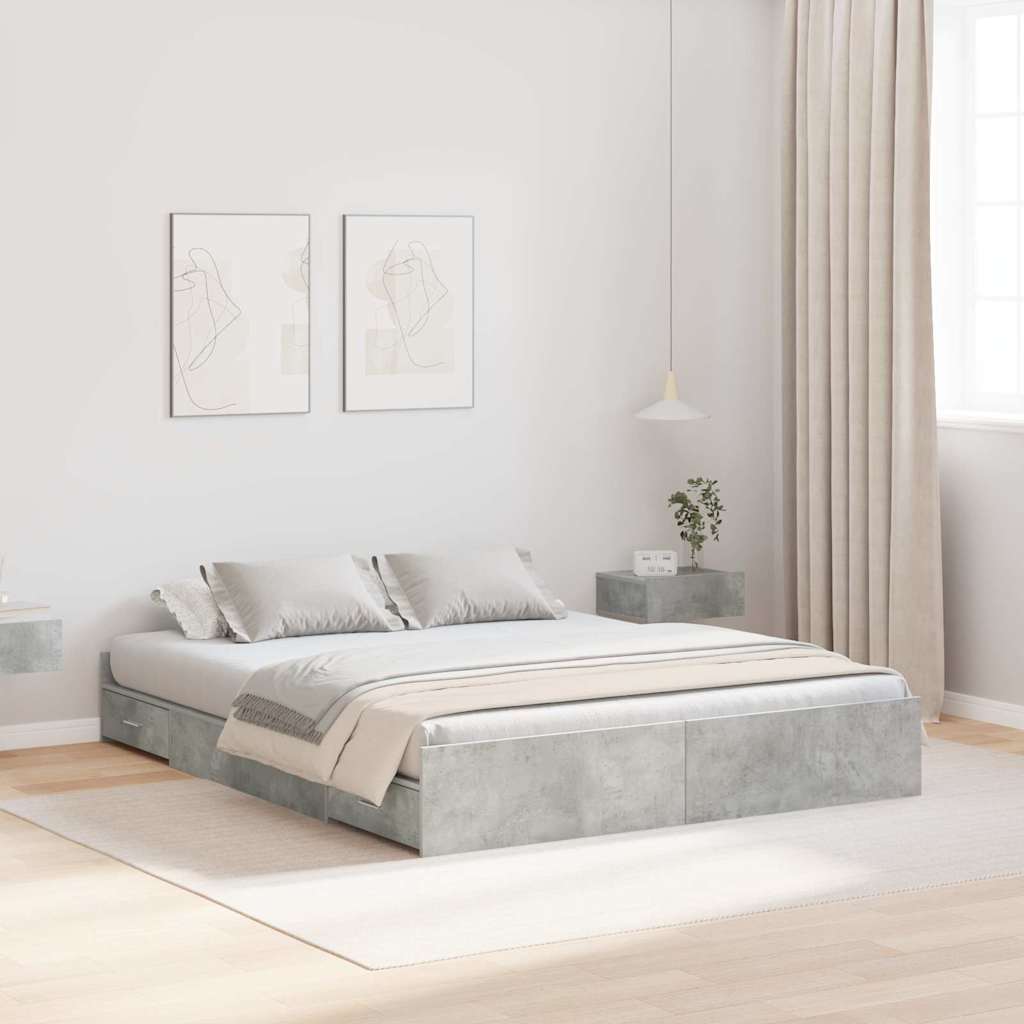 Opbergbedframe met lade Beton Grijs 135 x 190 cm Bewerkt hout is nu te koop bij PeponiXL, paradijselijk wonen!