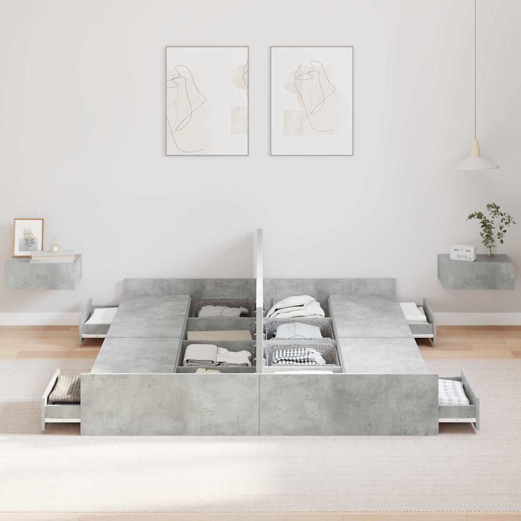 Opbergbedframe met lade Beton Grijs 135 x 190 cm Bewerkt hout is nu te koop bij PeponiXL, paradijselijk wonen!