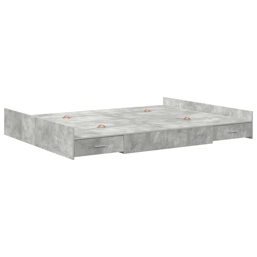 Opbergbedframe met lade Beton Grijs 135 x 190 cm Bewerkt hout is nu te koop bij PeponiXL, paradijselijk wonen!