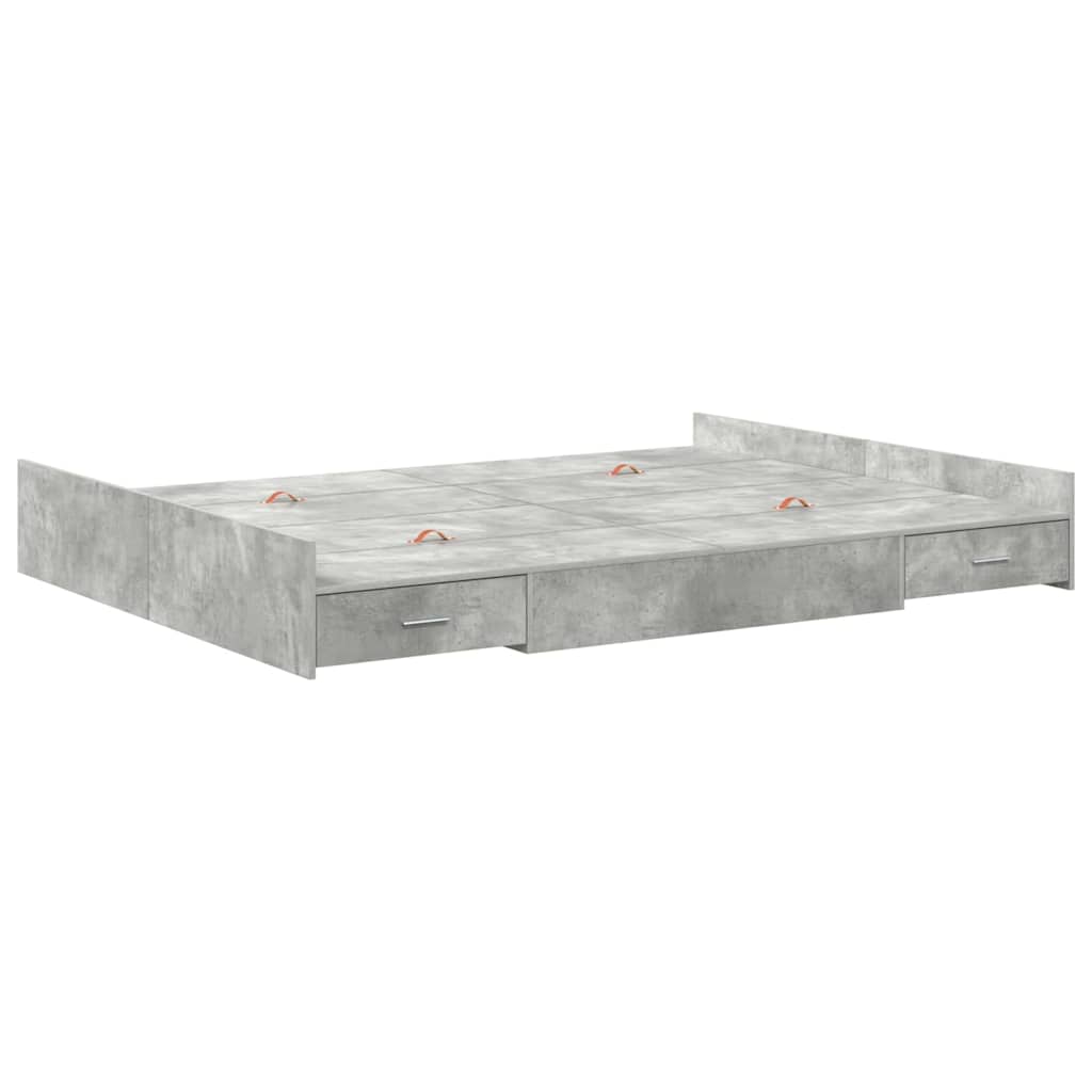 Opbergbedframe met lade Beton Grijs 135 x 190 cm Bewerkt hout is nu te koop bij PeponiXL, paradijselijk wonen!