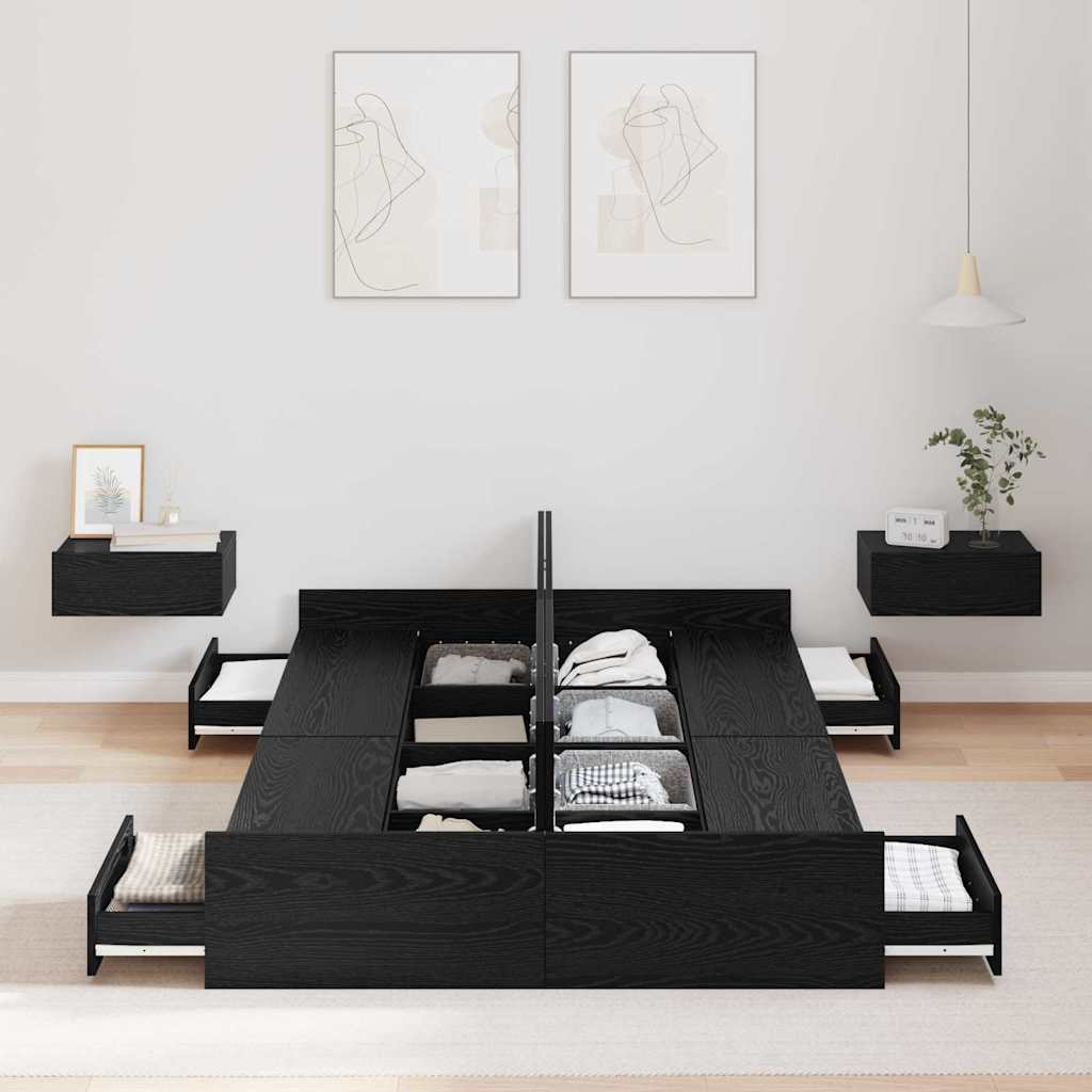 Opbergbedframe met lade Zwart Eiken 120 x 190 cm Bewerkt hout is nu te koop bij PeponiXL, paradijselijk wonen!