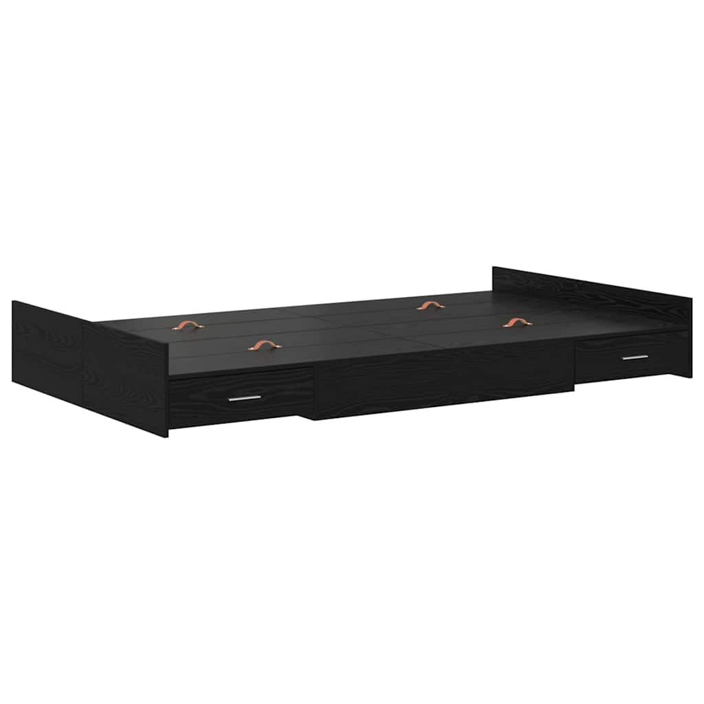 Opbergbedframe met lade Zwart Eiken 120 x 190 cm Bewerkt hout is nu te koop bij PeponiXL, paradijselijk wonen!