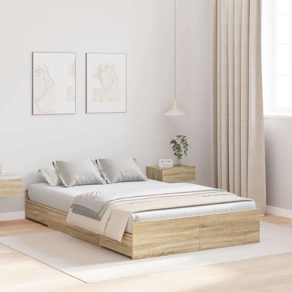 Opbergbedframe met lade Sonoma Eiken 120 x 190 cm Bewerkt hout is nu te koop bij PeponiXL, paradijselijk wonen!