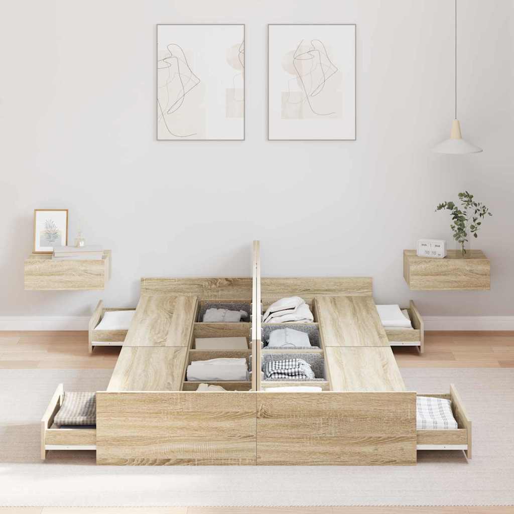 Opbergbedframe met lade Sonoma Eiken 120 x 190 cm Bewerkt hout is nu te koop bij PeponiXL, paradijselijk wonen!