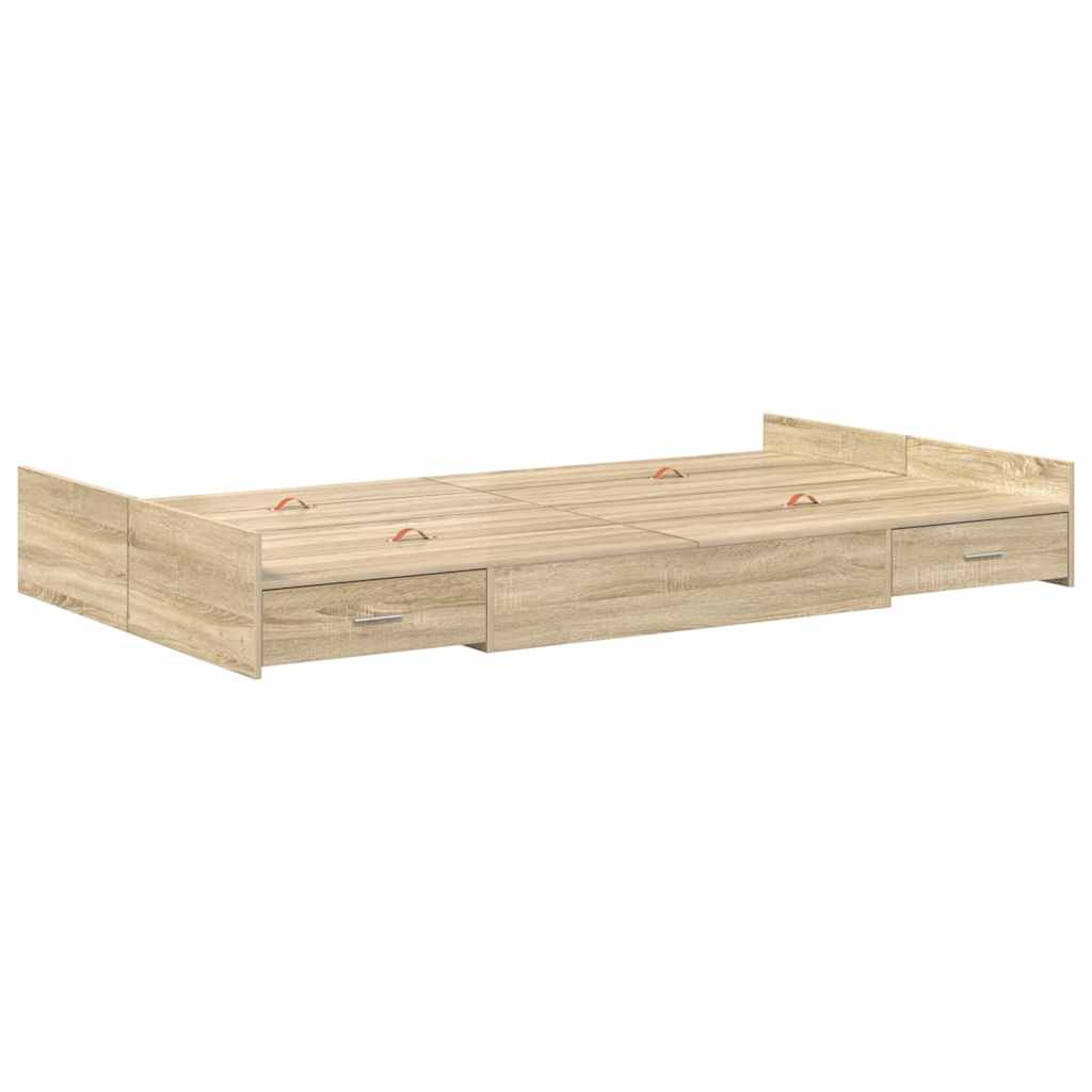 Opbergbedframe met lade Sonoma Eiken 120 x 190 cm Bewerkt hout is nu te koop bij PeponiXL, paradijselijk wonen!