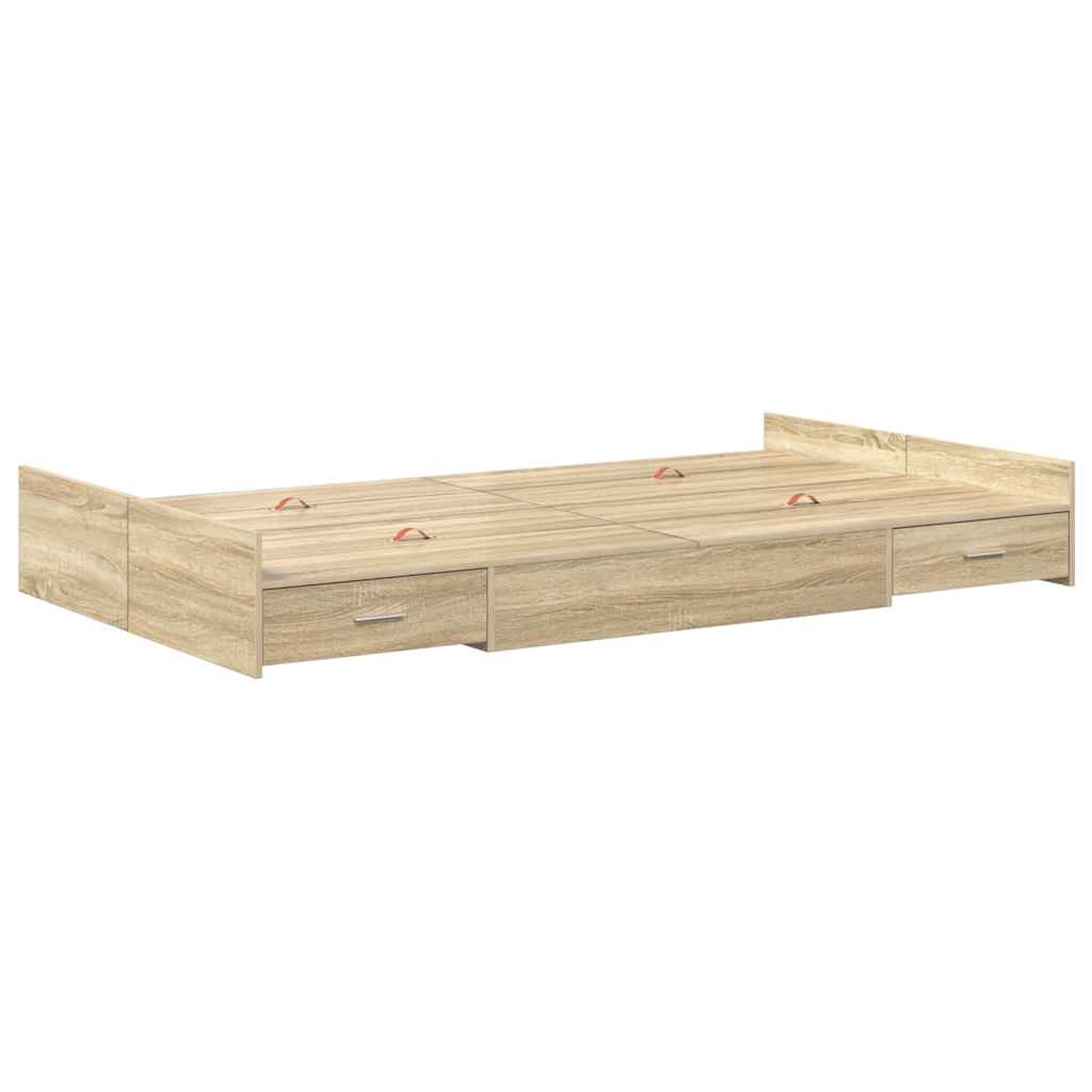 Opbergbedframe met lade Sonoma Eiken 120 x 190 cm Bewerkt hout is nu te koop bij PeponiXL, paradijselijk wonen!