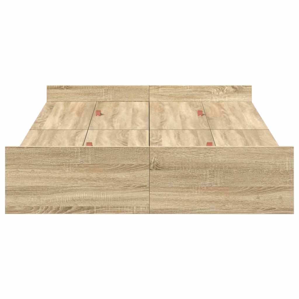 Opbergbedframe met lade Sonoma Eiken 120 x 190 cm Bewerkt hout is nu te koop bij PeponiXL, paradijselijk wonen!