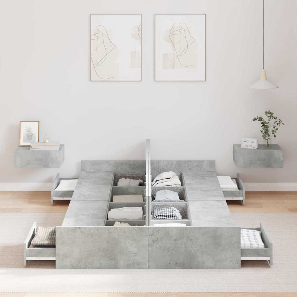 Opbergbedframe met lade Beton Grijs 120 x 190 cm Bewerkt hout is nu te koop bij PeponiXL, paradijselijk wonen!