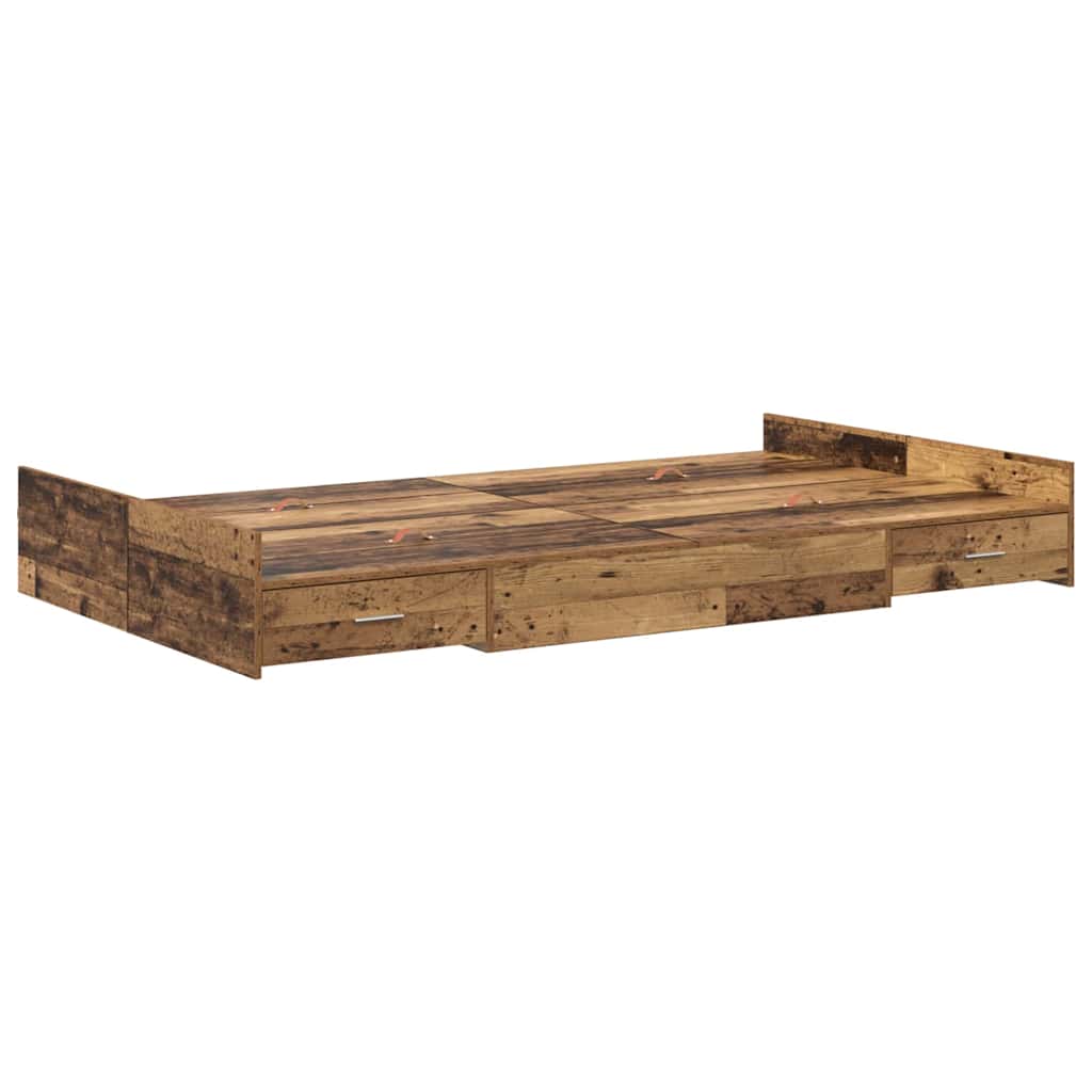 Opbergbedframe met lade Oud Hout 120 x 190 cm Bewerkt hout is nu te koop bij PeponiXL, paradijselijk wonen!
