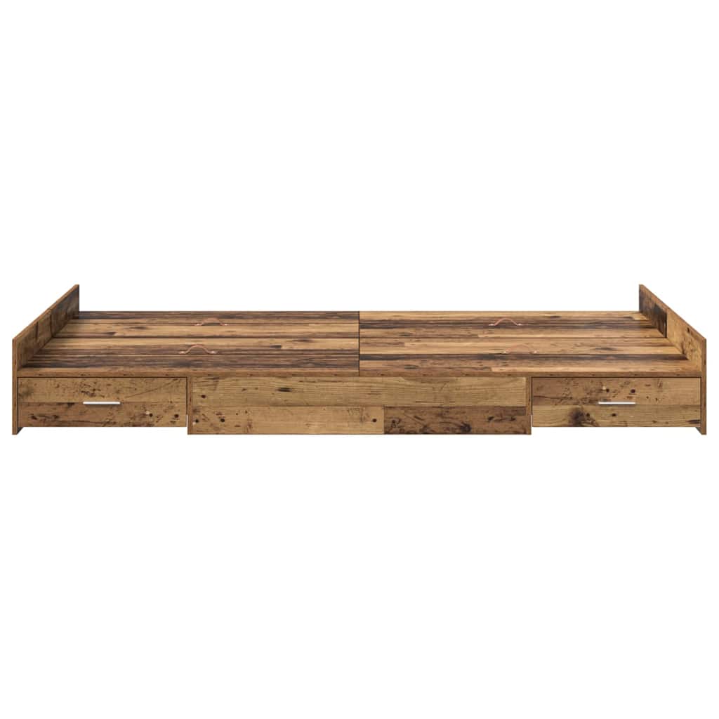 Opbergbedframe met lade Oud Hout 120 x 190 cm Bewerkt hout is nu te koop bij PeponiXL, paradijselijk wonen!