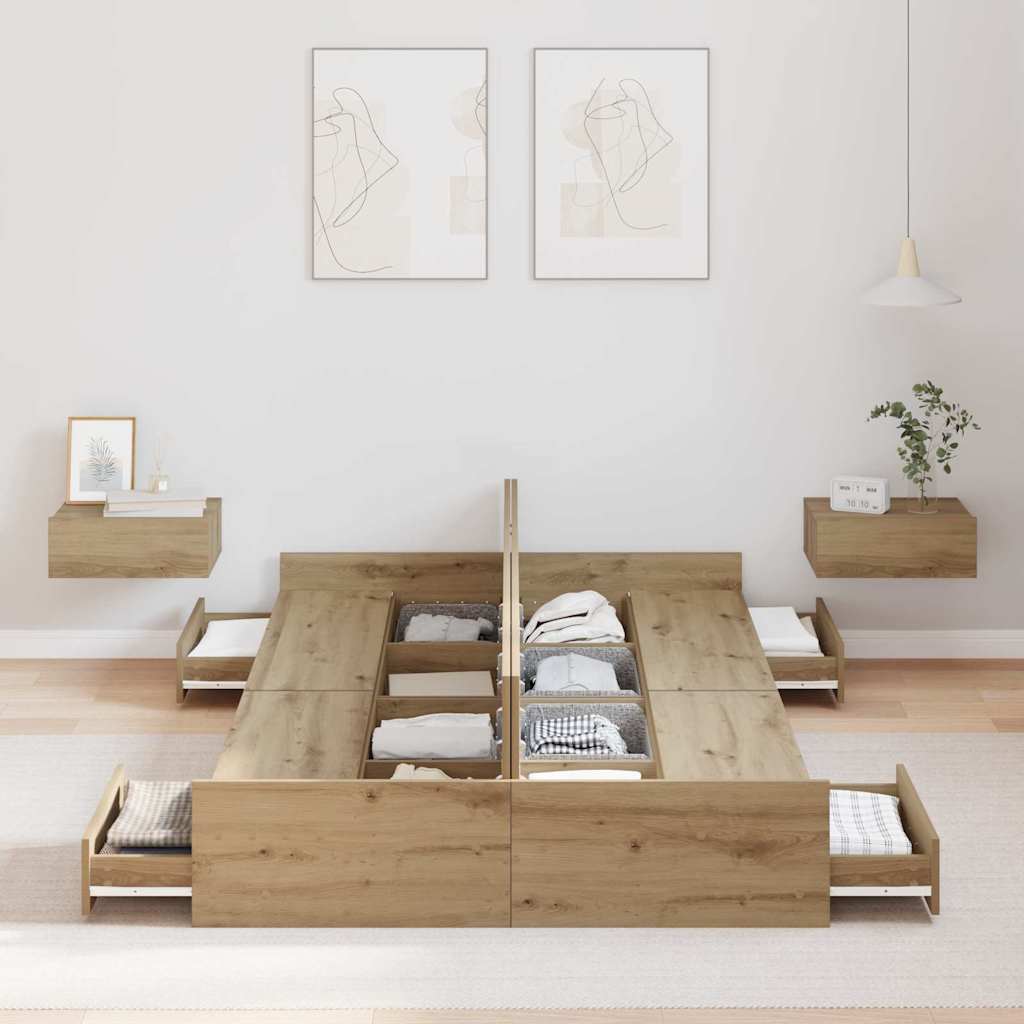 Opbergbedframe met lade Artisan Eiken 120 x 190 cm Bewerkt hout is nu te koop bij PeponiXL, paradijselijk wonen!