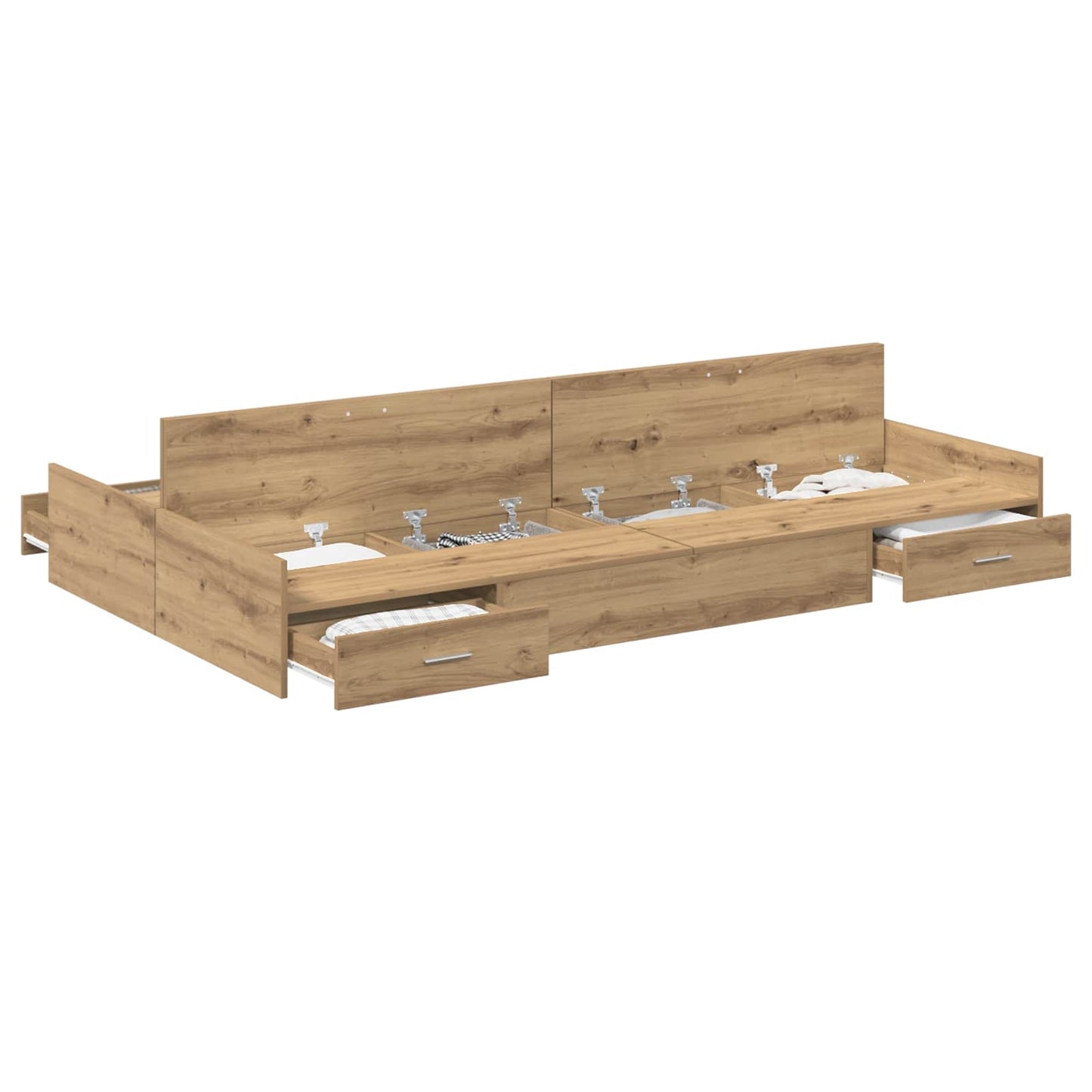 Opbergbedframe met lade Artisan Eiken 120 x 190 cm Bewerkt hout is nu te koop bij PeponiXL, paradijselijk wonen!