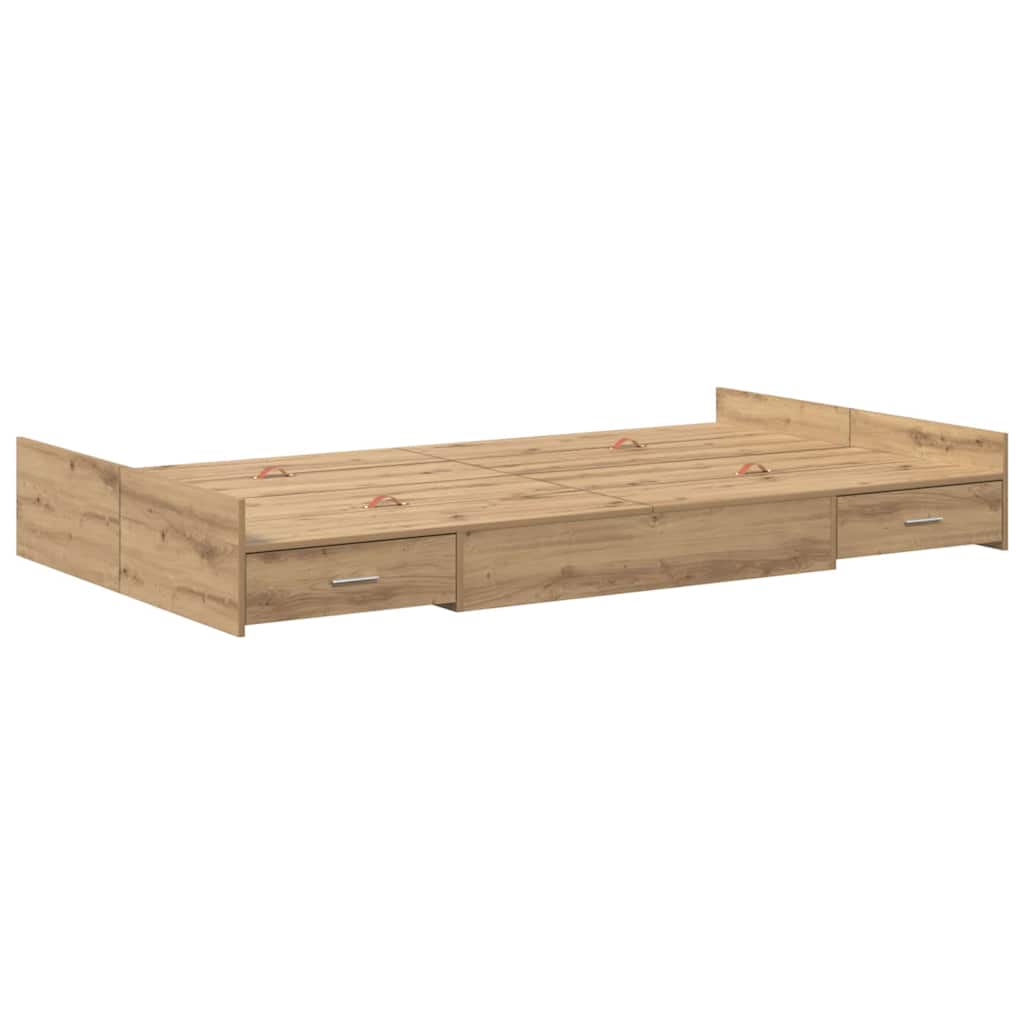 Opbergbedframe met lade Artisan Eiken 120 x 190 cm Bewerkt hout is nu te koop bij PeponiXL, paradijselijk wonen!