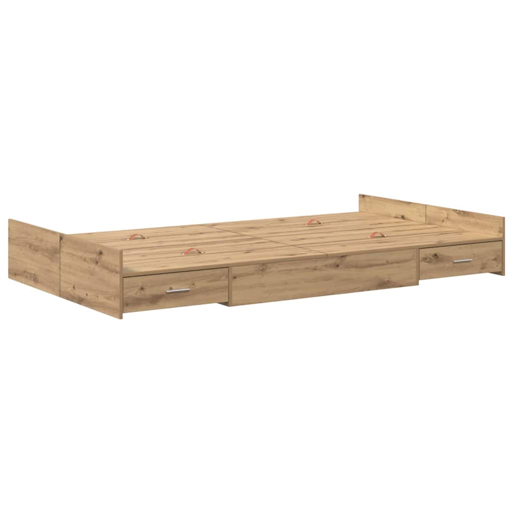 Opbergbedframe met lade Artisan Eiken 120 x 190 cm Bewerkt hout is nu te koop bij PeponiXL, paradijselijk wonen!