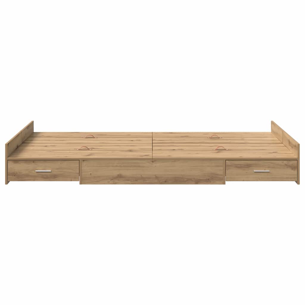 Opbergbedframe met lade Artisan Eiken 120 x 190 cm Bewerkt hout is nu te koop bij PeponiXL, paradijselijk wonen!