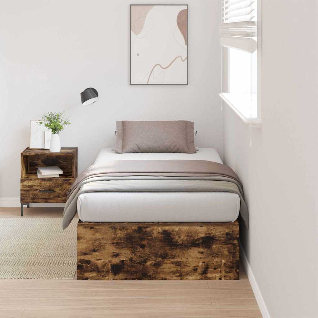 Opbergbedframe Gerookt eiken 80 x 200 cm Bewerkt hout is nu te koop bij PeponiXL, paradijselijk wonen!