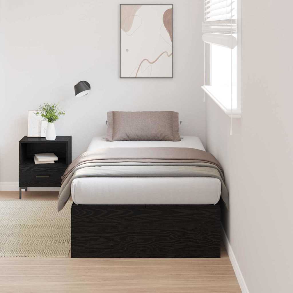 Opbergbedframe met opslag Zwart Eiken 90 x 200 cm Bewerkt hout is nu te koop bij PeponiXL, paradijselijk wonen!