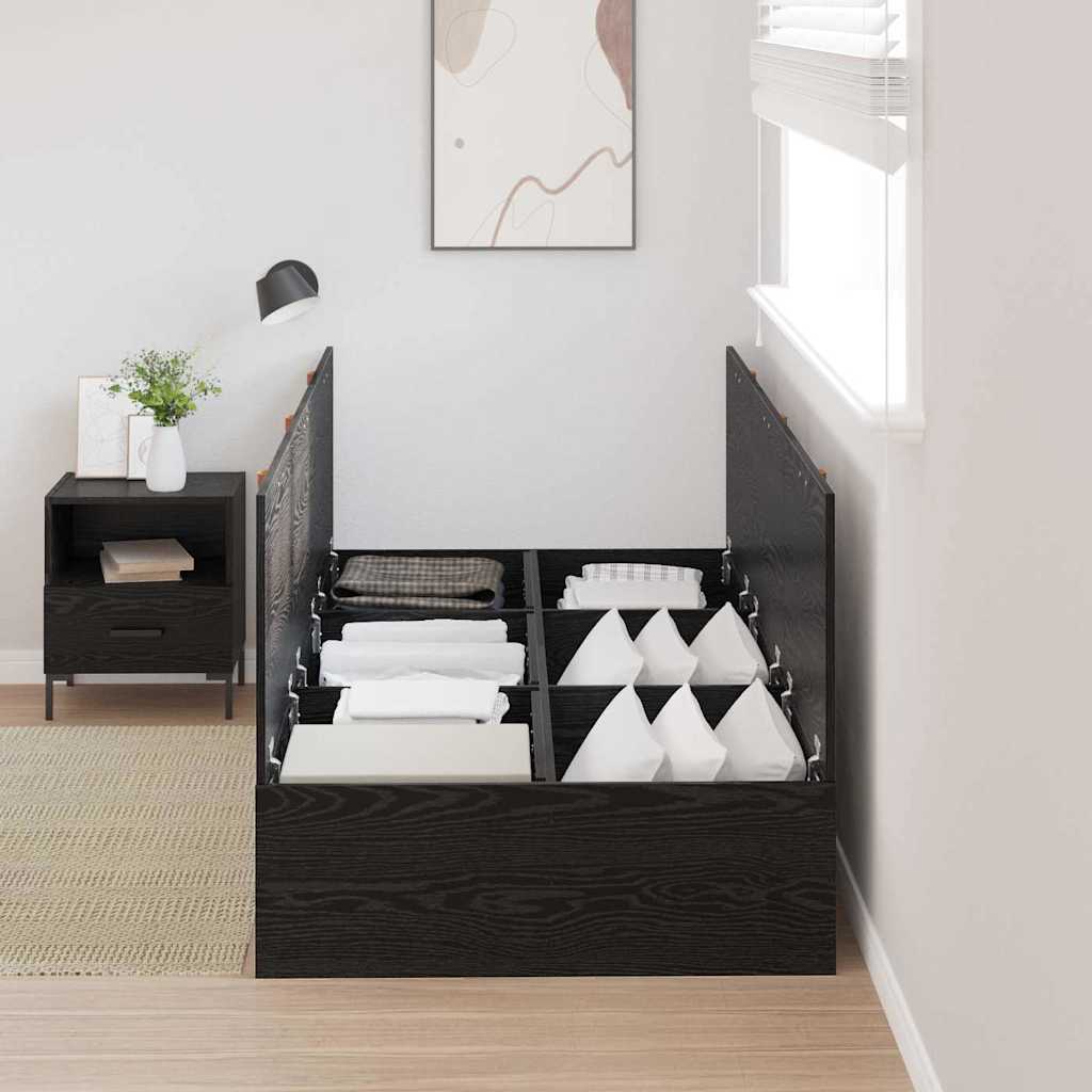Opbergbedframe met opslag Zwart Eiken 90 x 200 cm Bewerkt hout is nu te koop bij PeponiXL, paradijselijk wonen!