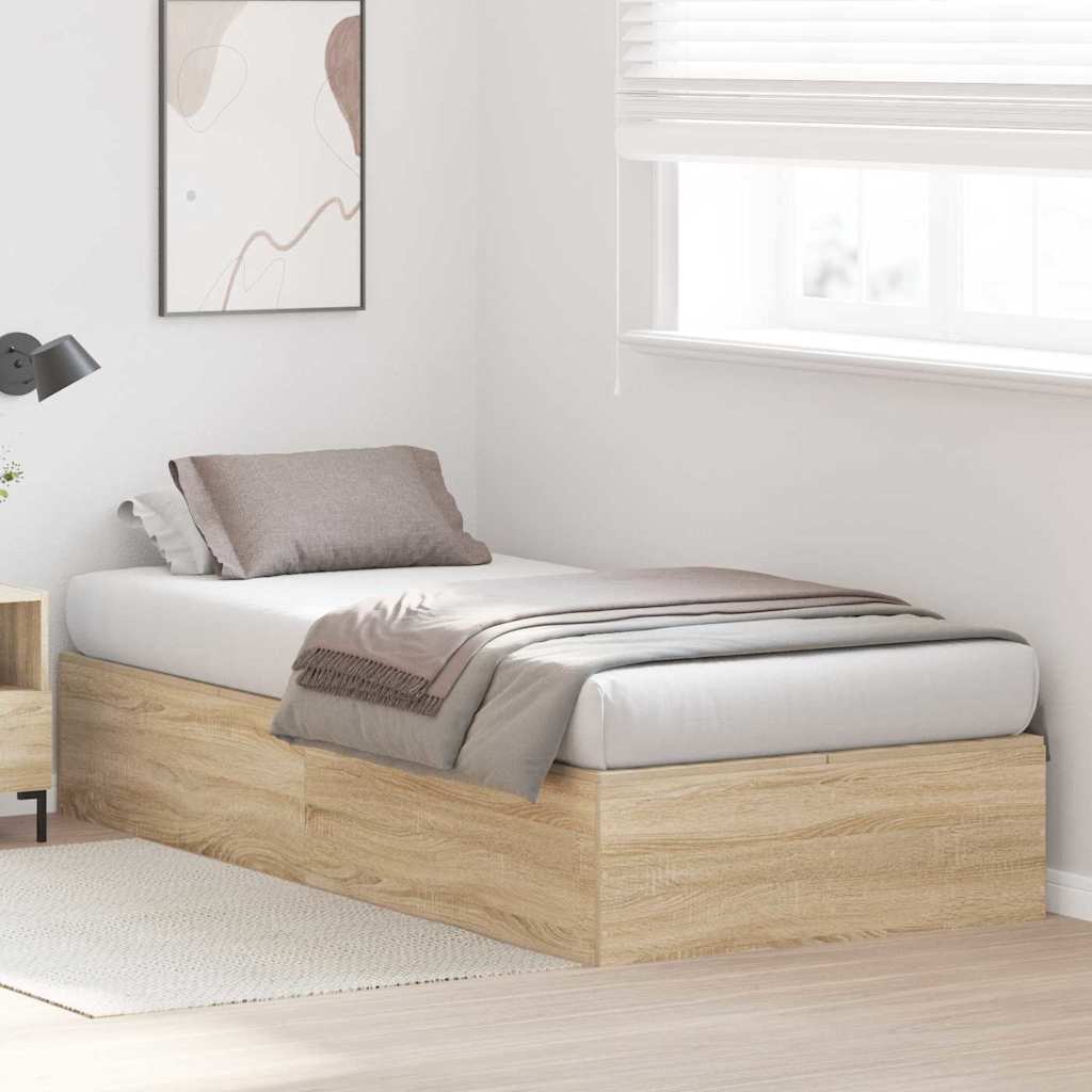 Opbergbedframe met opslag Sonoma Eiken 90 x 200 cm Bewerkt hout is nu te koop bij PeponiXL, paradijselijk wonen!